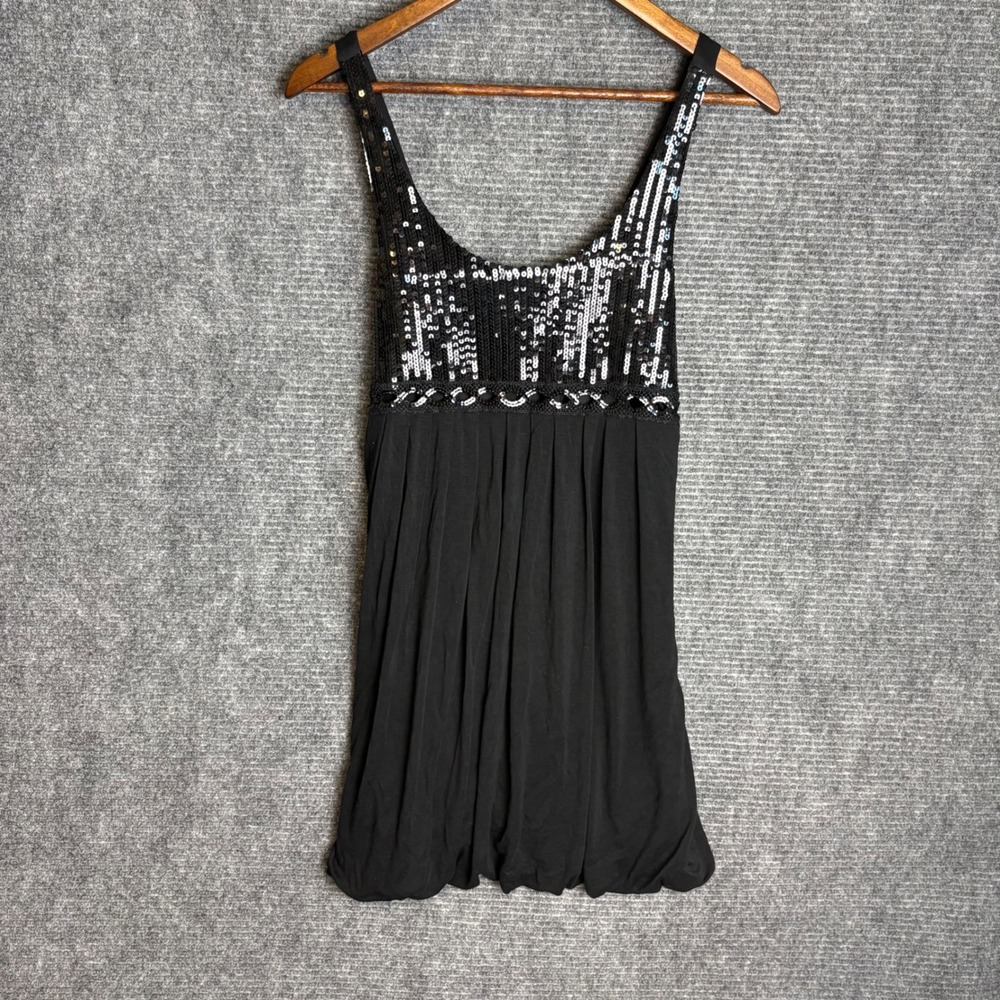 Katia Womens Black Sequin Bubble Hem Tunic Top Sleeveless Scoop Neck Size L